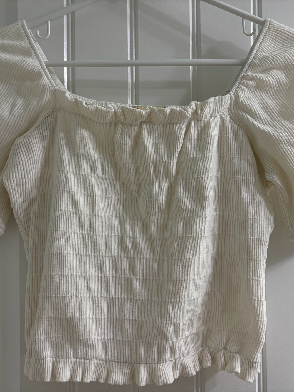Altar'd State Cream Ribbed Square-Neck Puff Sleeve Crop Top SzS Coquette Cottage - Picture 4 of 7